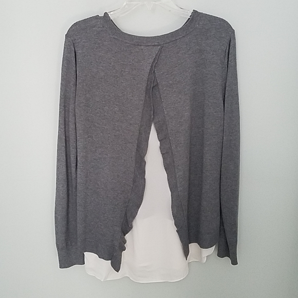 Loft Sweater Mixed Media Split Back Petite Large - Picture 4 of 8